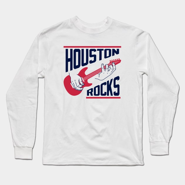 Houston Rocks Air Guitar - White Long Sleeve T-Shirt by KFig21